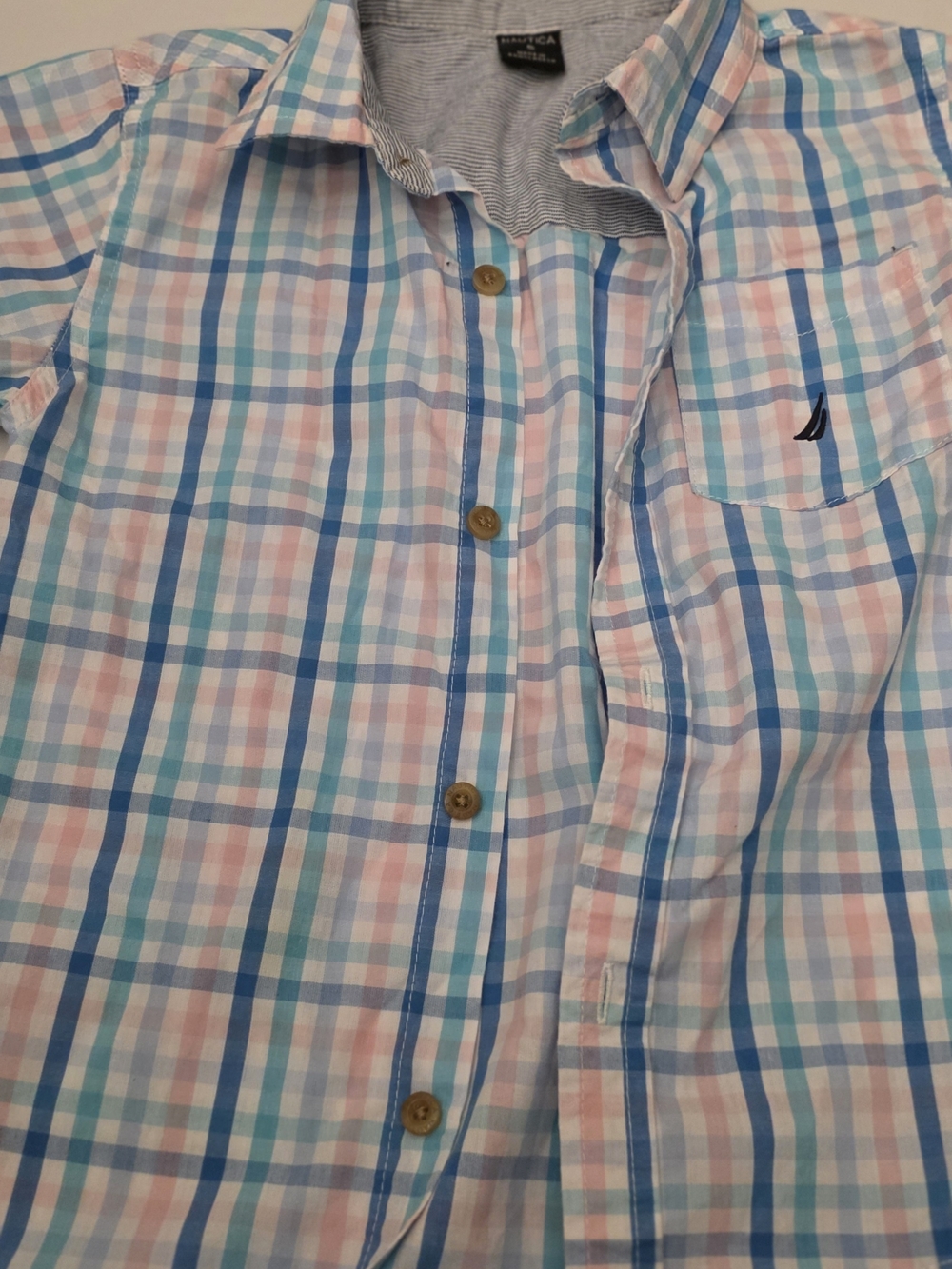 Nautica Light Blue, Pink & Teal Plaid Button-Down Shirt